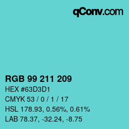 カラーコード: RGB 99 211 209 | qconv.com