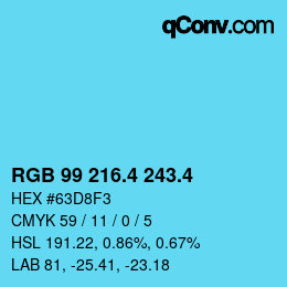 カラーコード: RGB 99 216.4 243.4 | qconv.com