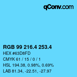 カラーコード: RGB 99 216.4 253.4 | qconv.com