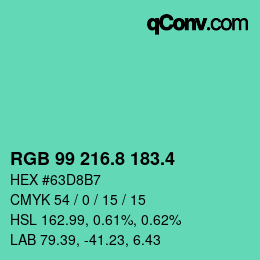 カラーコード: RGB 99 216.8 183.4 | qconv.com
