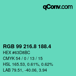 カラーコード: RGB 99 216.8 188.4 | qconv.com