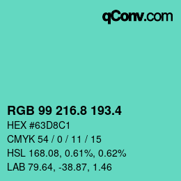 カラーコード: RGB 99 216.8 193.4 | qconv.com