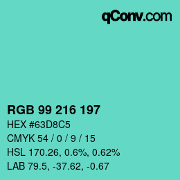 カラーコード: RGB 99 216 197 | qconv.com