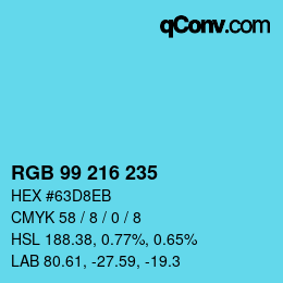 颜色代码: RGB 99 216 235 | qconv.com