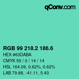 カラーコード: RGB 99 218.2 186.6 | qconv.com