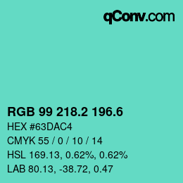 カラーコード: RGB 99 218.2 196.6 | qconv.com