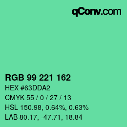カラーコード: RGB 99 221 162 | qconv.com