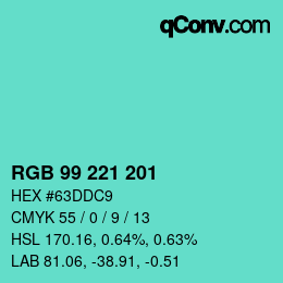 Color code: RGB 99 221 201 | qconv.com