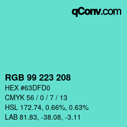 颜色代码: RGB 99 223 208 | qconv.com