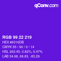 颜色代码: RGB 99 22 219 | qconv.com