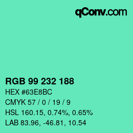 Color code: RGB 99 232 188 | qconv.com