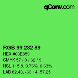 颜色代码: RGB 99 232 89 | qconv.com