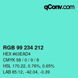 Color code: RGB 99 234 212 | qconv.com