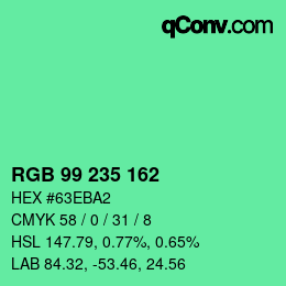 カラーコード: RGB 99 235 162 | qconv.com