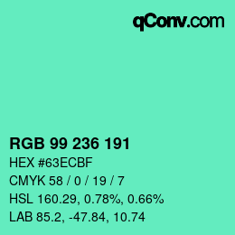 Color code: RGB 99 236 191 | qconv.com