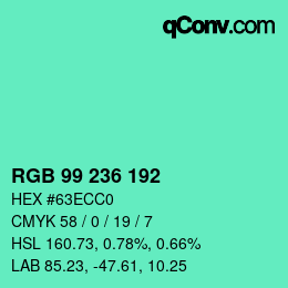 Color code: RGB 99 236 192 | qconv.com