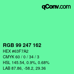 カラーコード: RGB 99 247 162 | qconv.com