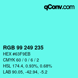 カラーコード: RGB 99 249 235 | qconv.com
