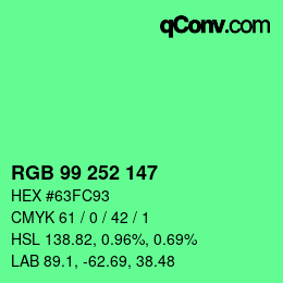カラーコード: RGB 99 252 147 | qconv.com