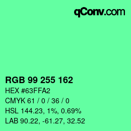 Color code: RGB 99 255 162 | qconv.com