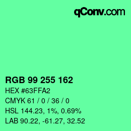 Color code: RGB 99 255 162 | qconv.com