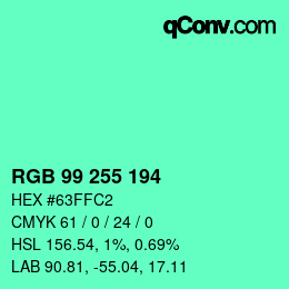 Color code: RGB 99 255 194 | qconv.com