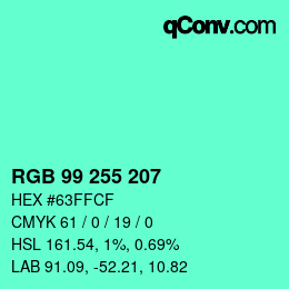 Color code: RGB 99 255 207 | qconv.com