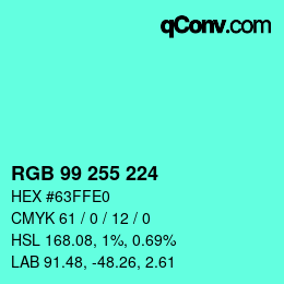 Color code: RGB 99 255 224 | qconv.com