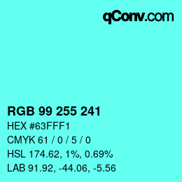 Color code: RGB 99 255 241 | qconv.com