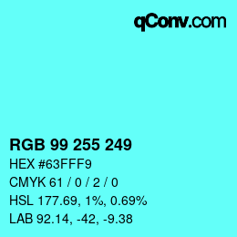 Color code: RGB 99 255 249 | qconv.com