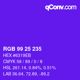 Color code: RGB 99 25 235 | qconv.com