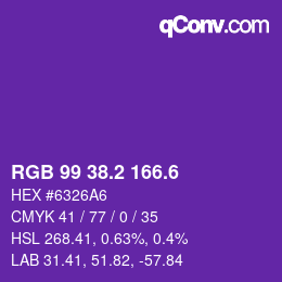 カラーコード: RGB 99 38.2 166.6 | qconv.com