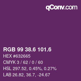 カラーコード: RGB 99 38.6 101.6 | qconv.com