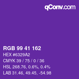 Color code: RGB 99 41 162 | qconv.com