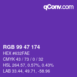 Color code: RGB 99 47 174 | qconv.com
