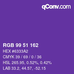 Color code: RGB 99 51 162 | qconv.com