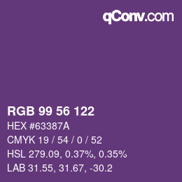 Color code: RGB 99 56 122 | qconv.com