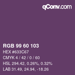 Color code: RGB 99 60 103 | qconv.com