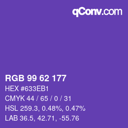 Color code: RGB 99 62 177 | qconv.com