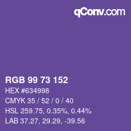 Color code: RGB 99 73 152 | qconv.com
