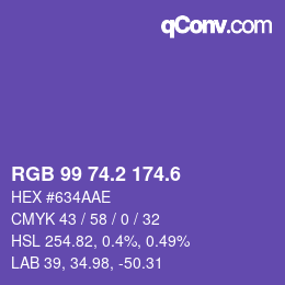 カラーコード: RGB 99 74.2 174.6 | qconv.com