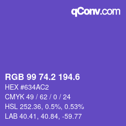 カラーコード: RGB 99 74.2 194.6 | qconv.com