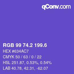 カラーコード: RGB 99 74.2 199.6 | qconv.com