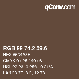 カラーコード: RGB 99 74.2 59.6 | qconv.com