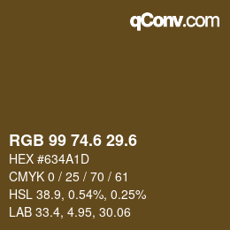 カラーコード: RGB 99 74.6 29.6 | qconv.com