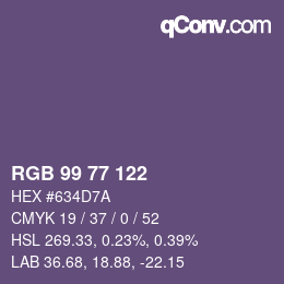 Código de color: RGB 99 77 122 | qconv.com