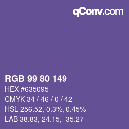 颜色代码: RGB 99 80 149 | qconv.com