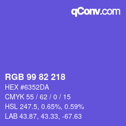 Farbcode: RGB 99 82 218 | qconv.com