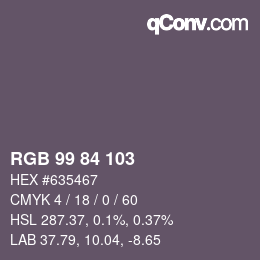 Color code: RGB 99 84 103 | qconv.com