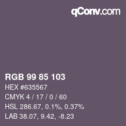 Color code: RGB 99 85 103 | qconv.com